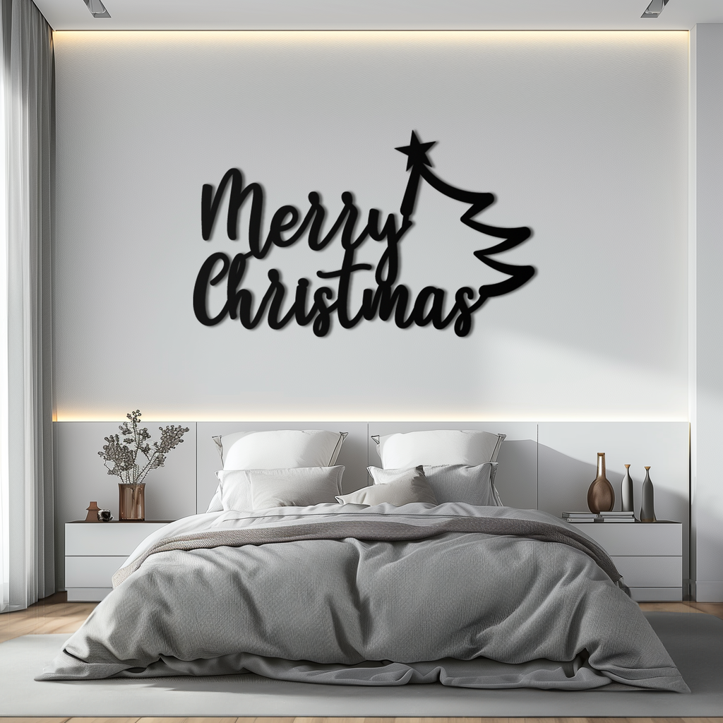 Merry Christmas Tree Metal Wall Art