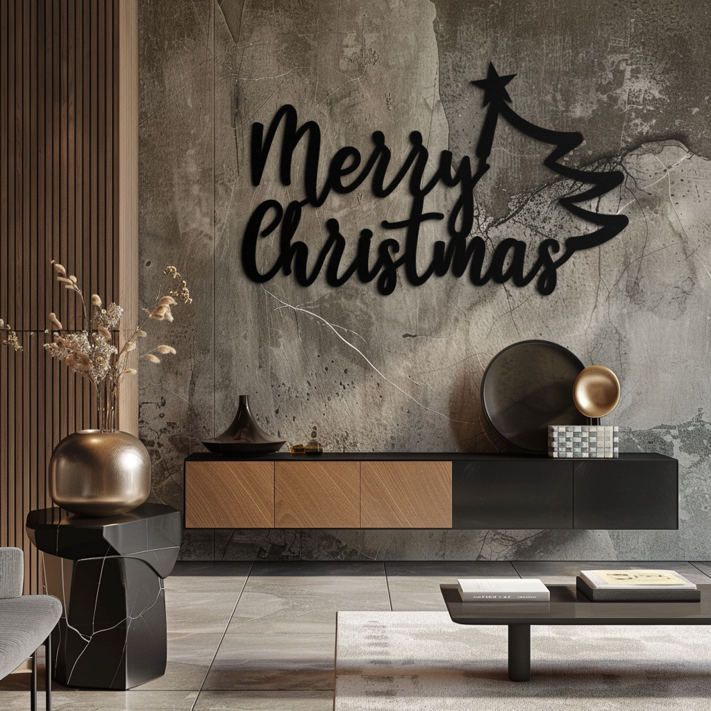 Merry Christmas Tree Metal Wall Art