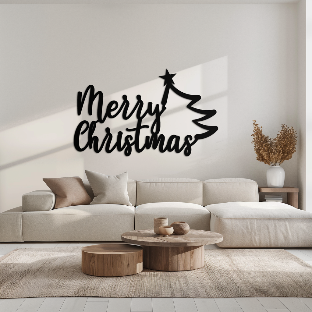 Merry Christmas Tree Metal Wall Art