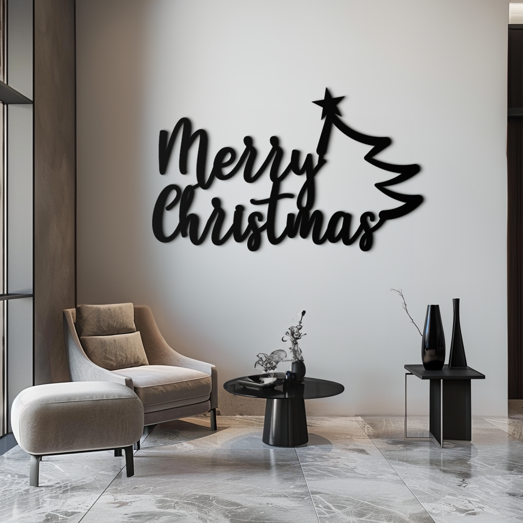 Merry Christmas Tree Metal Wall Art