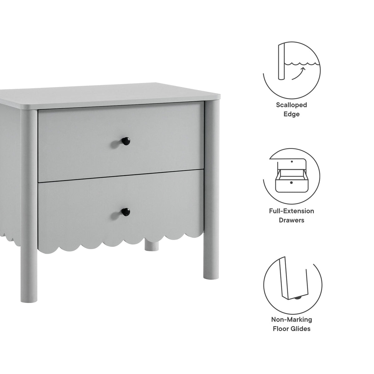 Scalloped 2-Drawer Nightstand
