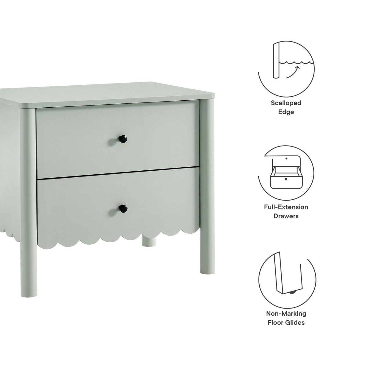 Scalloped 2-Drawer Nightstand