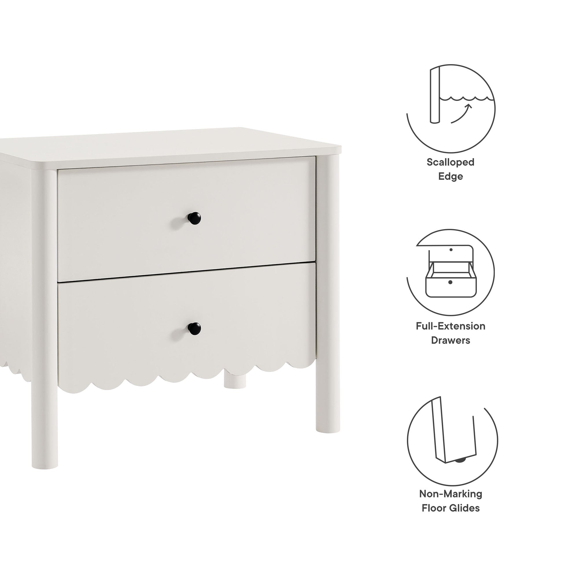 Scalloped 2-Drawer Nightstand