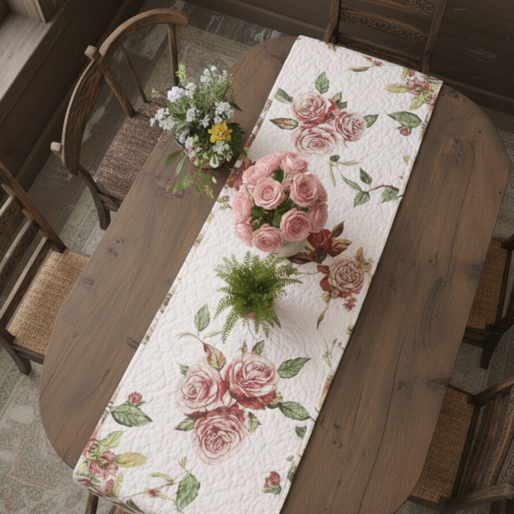 Romantic Roses Pink Quilted Dining Table Runner