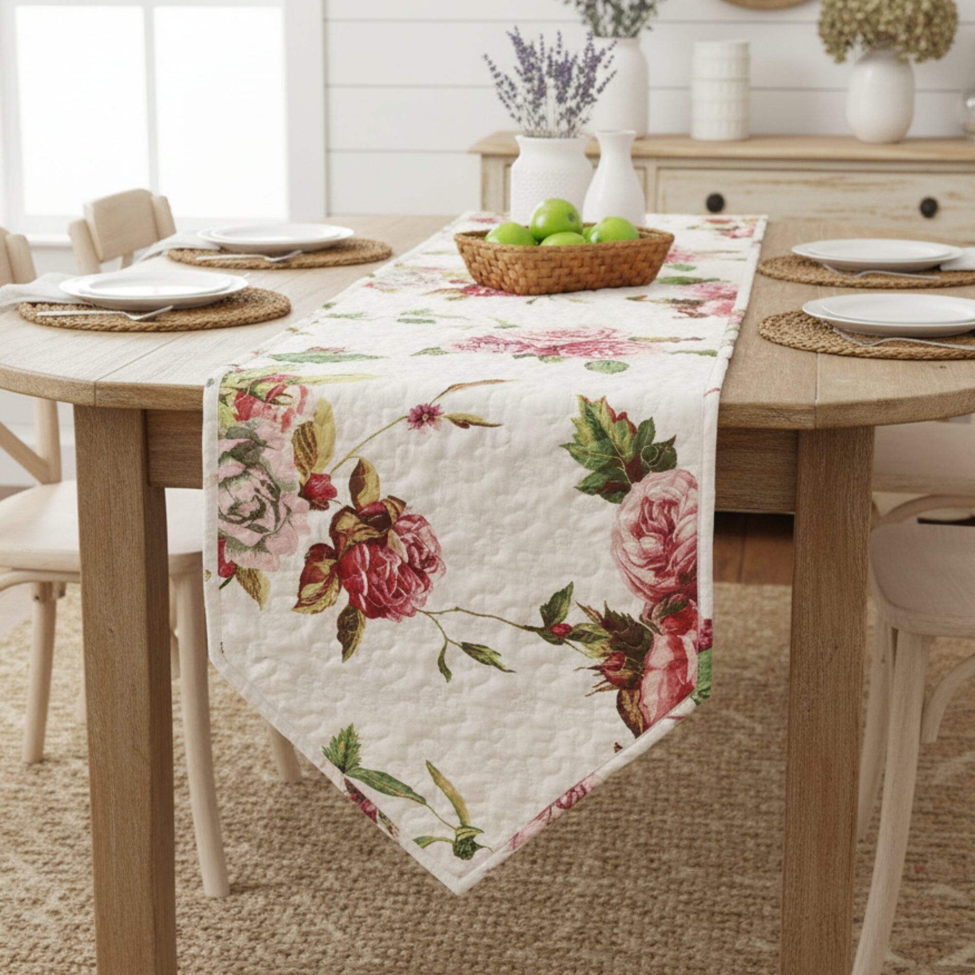 Romantic Roses Pink Quilted Dining Table Runner