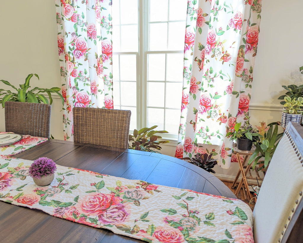 Romantic Roses Pink Quilted Dining Table Runner