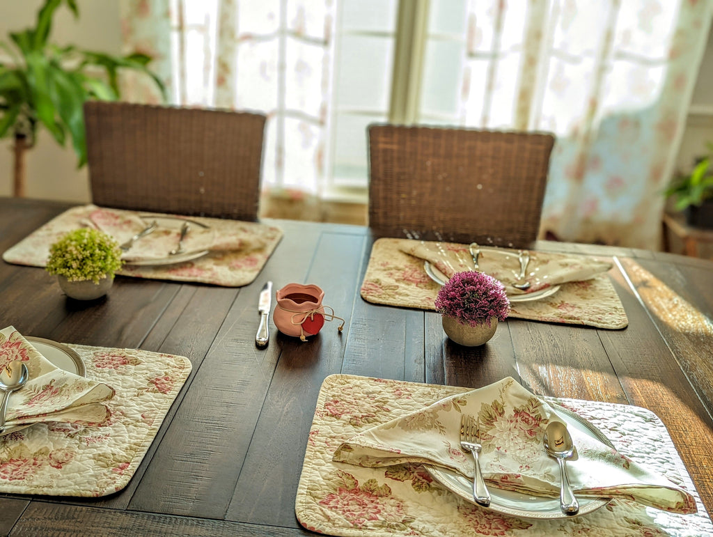 Dainty Cottage Roses Quilted Cotton Placemats
