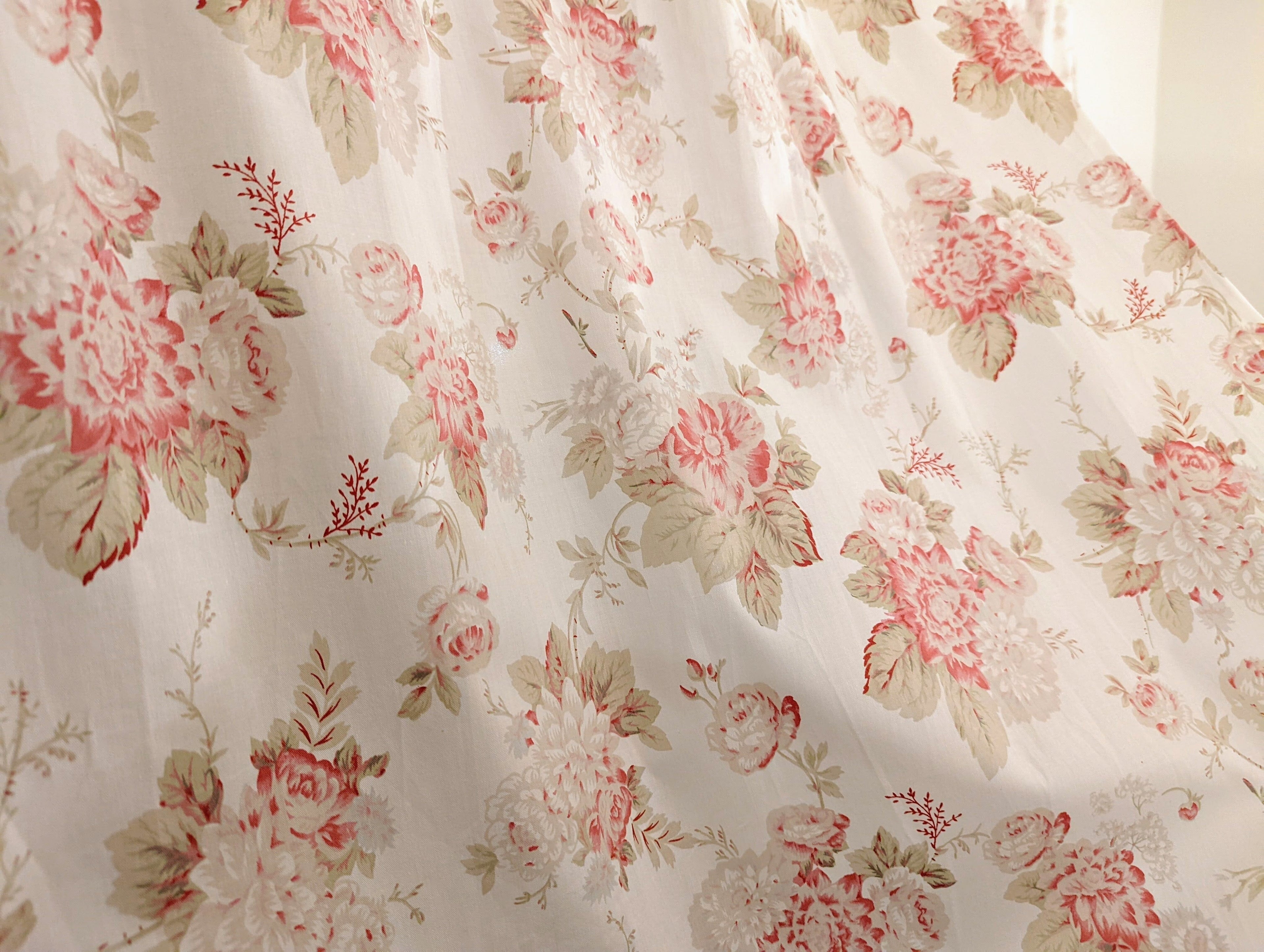 Pink Roses Cottage Sheer Window Panel Curtains