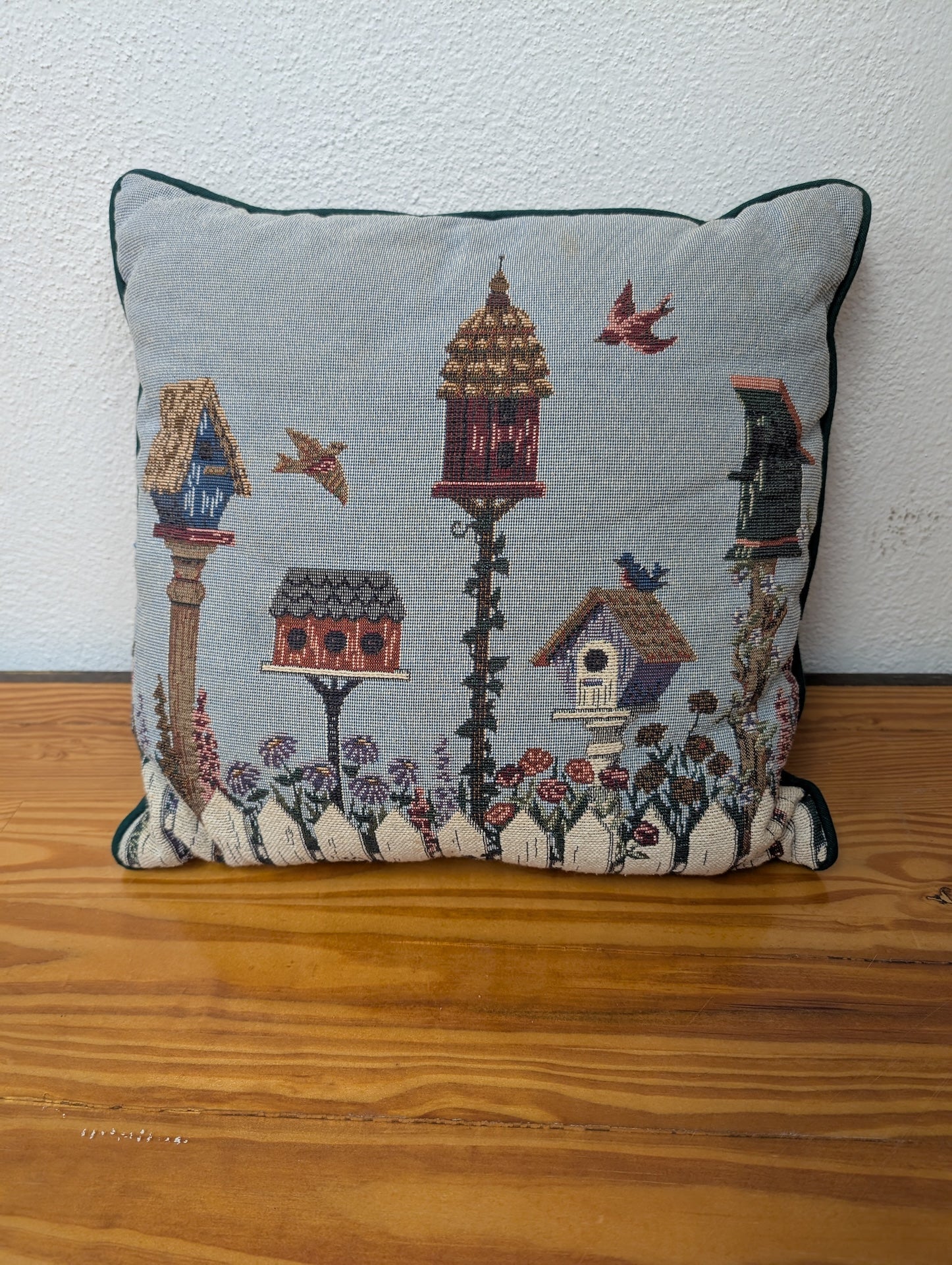Birdhouse Scene Tapestry Pillow