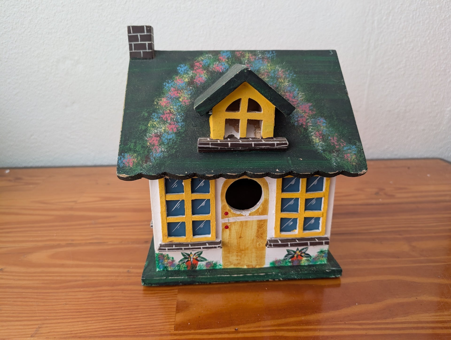 Hand-Painted Cottage Birdhouse from Unknown -  Garden Decor (Wood, Paint Birdhouse, Cottagecore, Farmhouse, Garden, Green, White, Yellow)