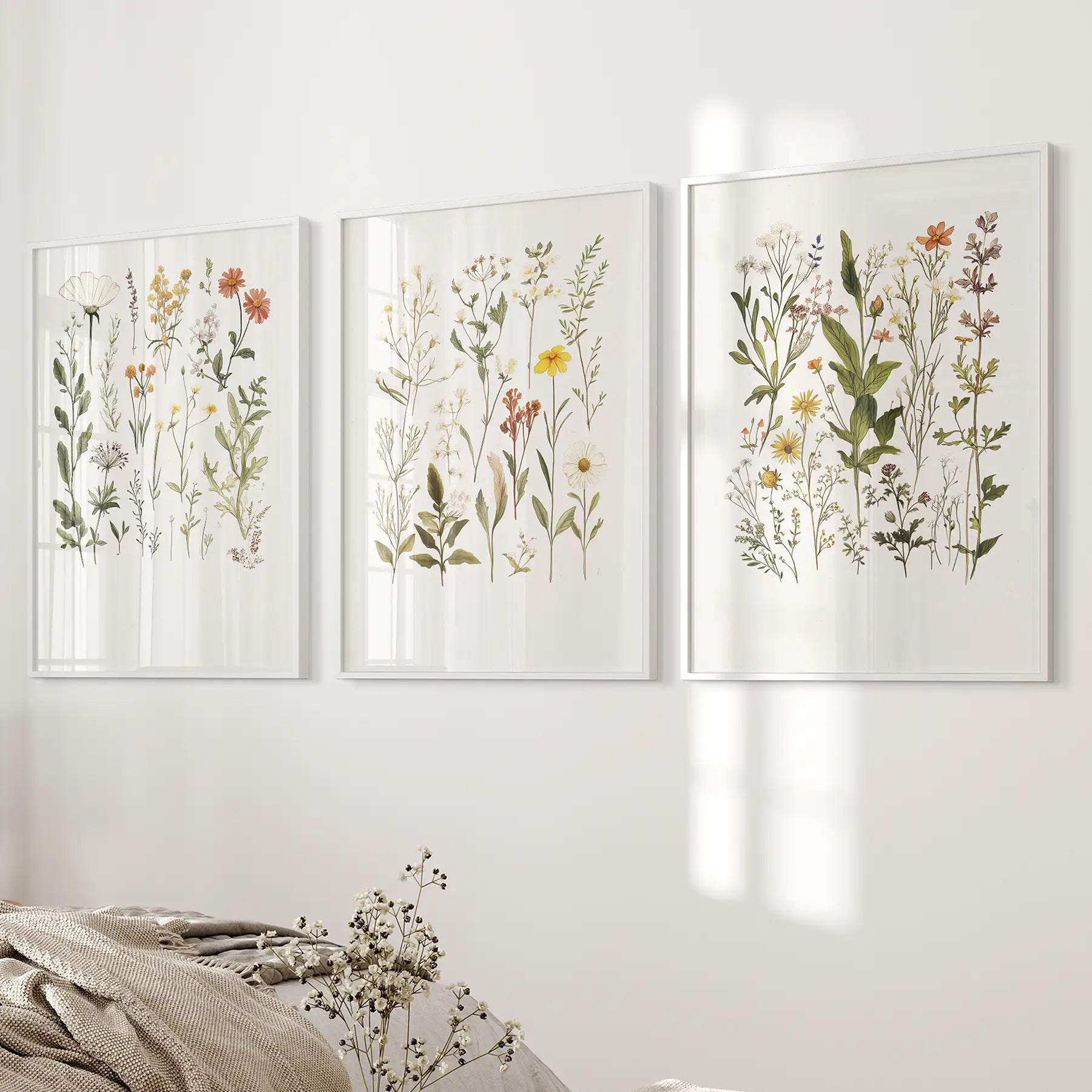 Watercolor Wildflower Floral Wall Art Set