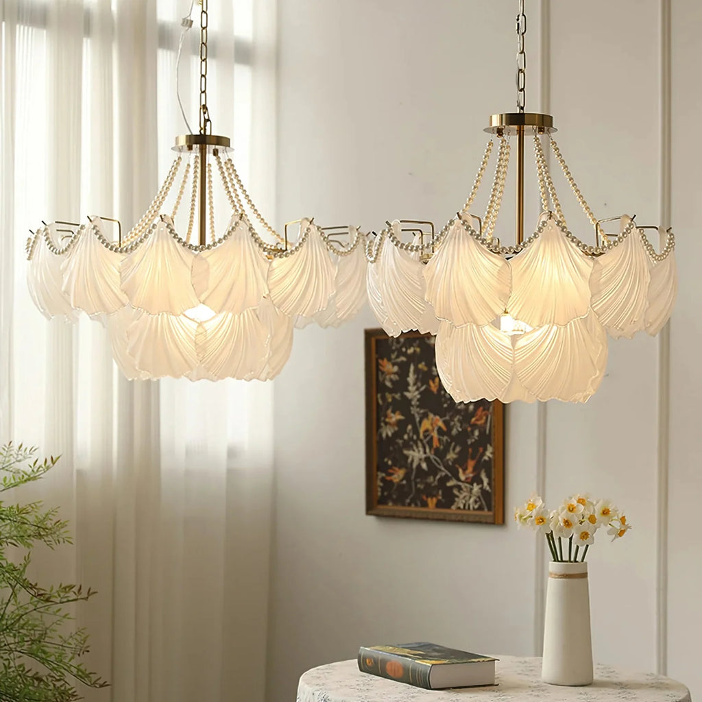 Ribbed Glass Shell Pendant Chandelier