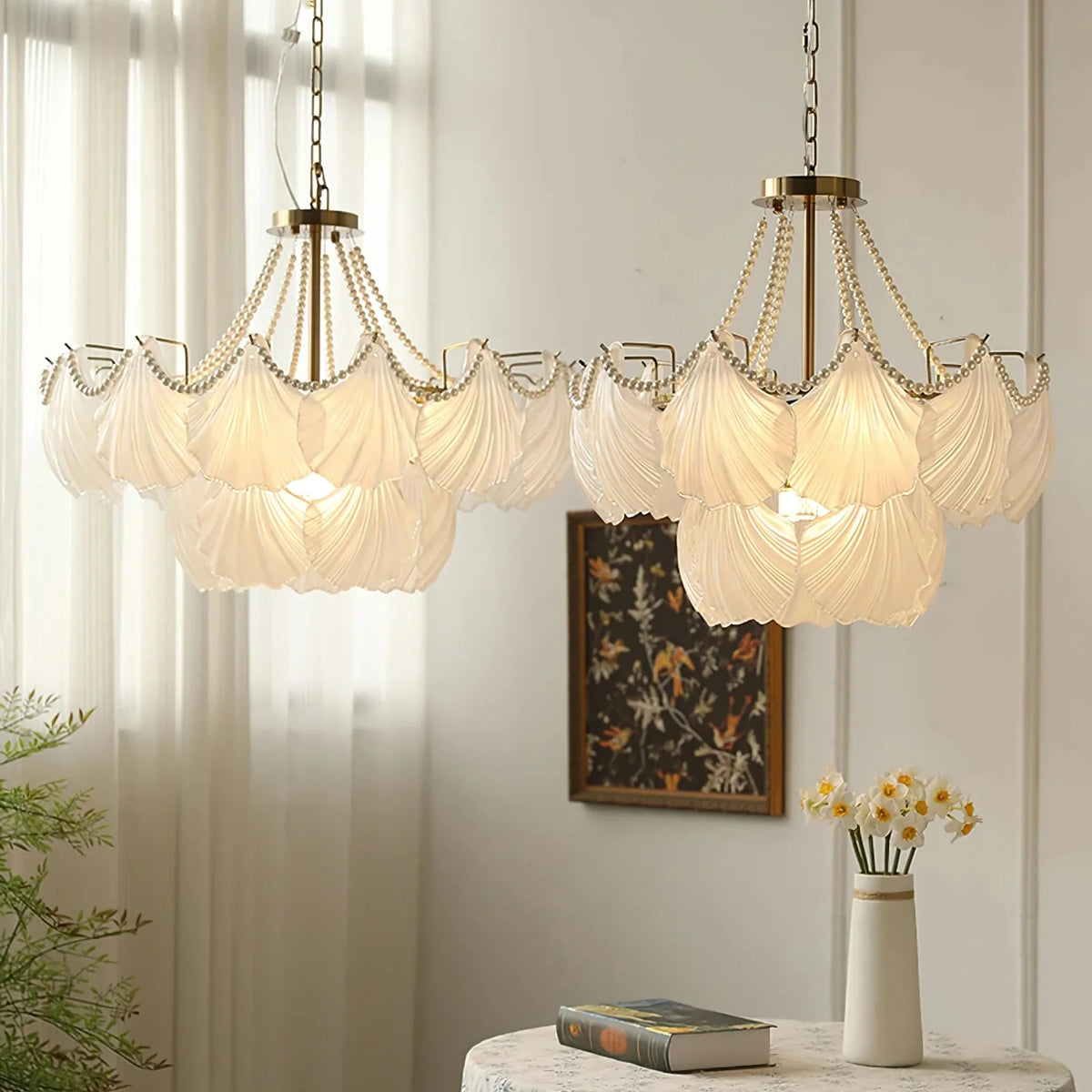 Ribbed Glass Shell Pendant Chandelier