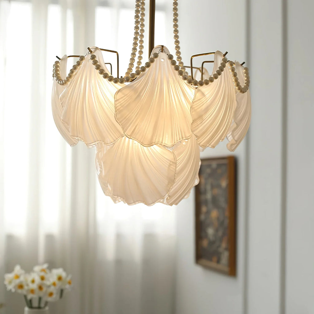 Ribbed Glass Shell Pendant Chandelier