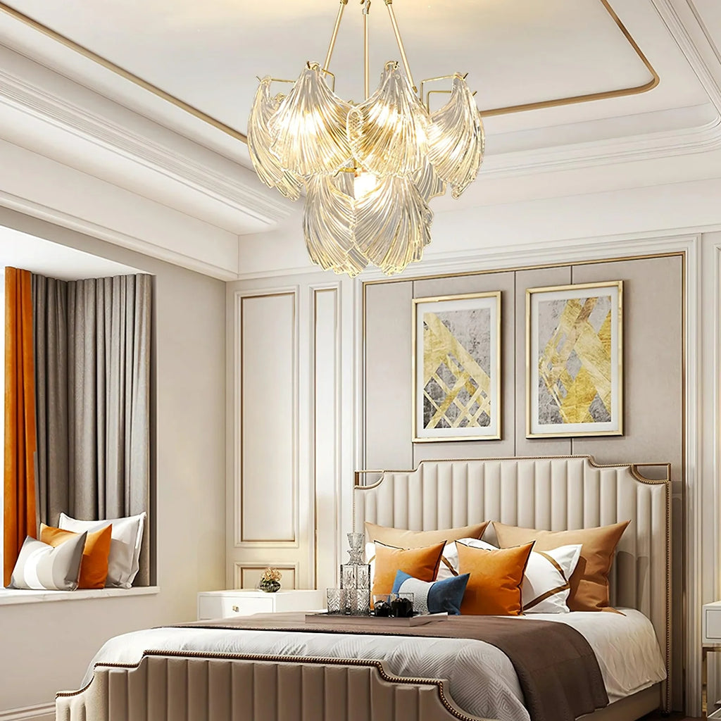 Ribbed Glass Shell Pendant Chandelier