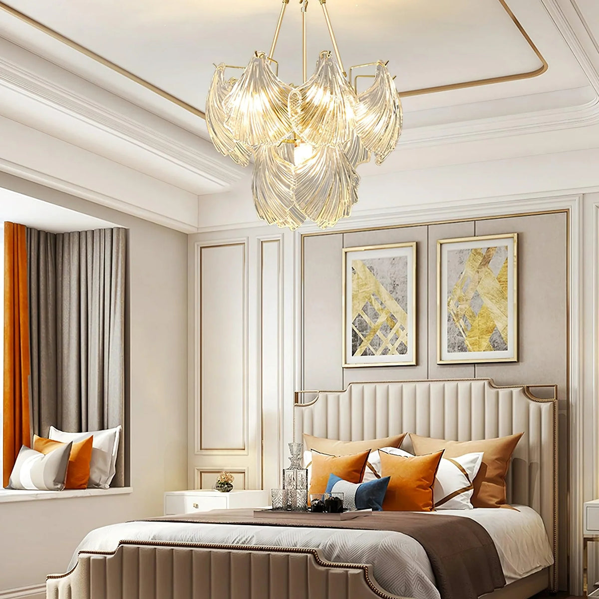 Ribbed Glass Shell Pendant Chandelier