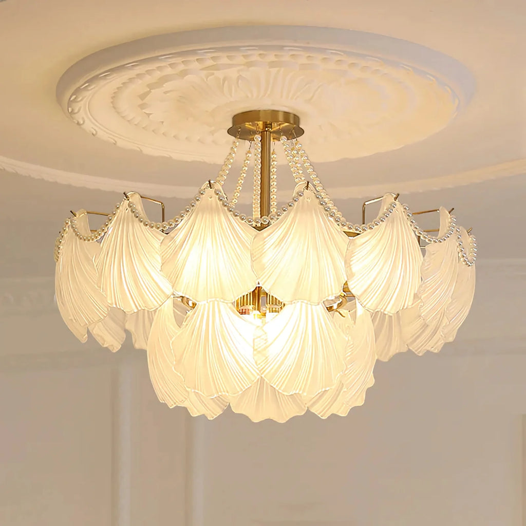 Ribbed Glass Shell Pendant Chandelier