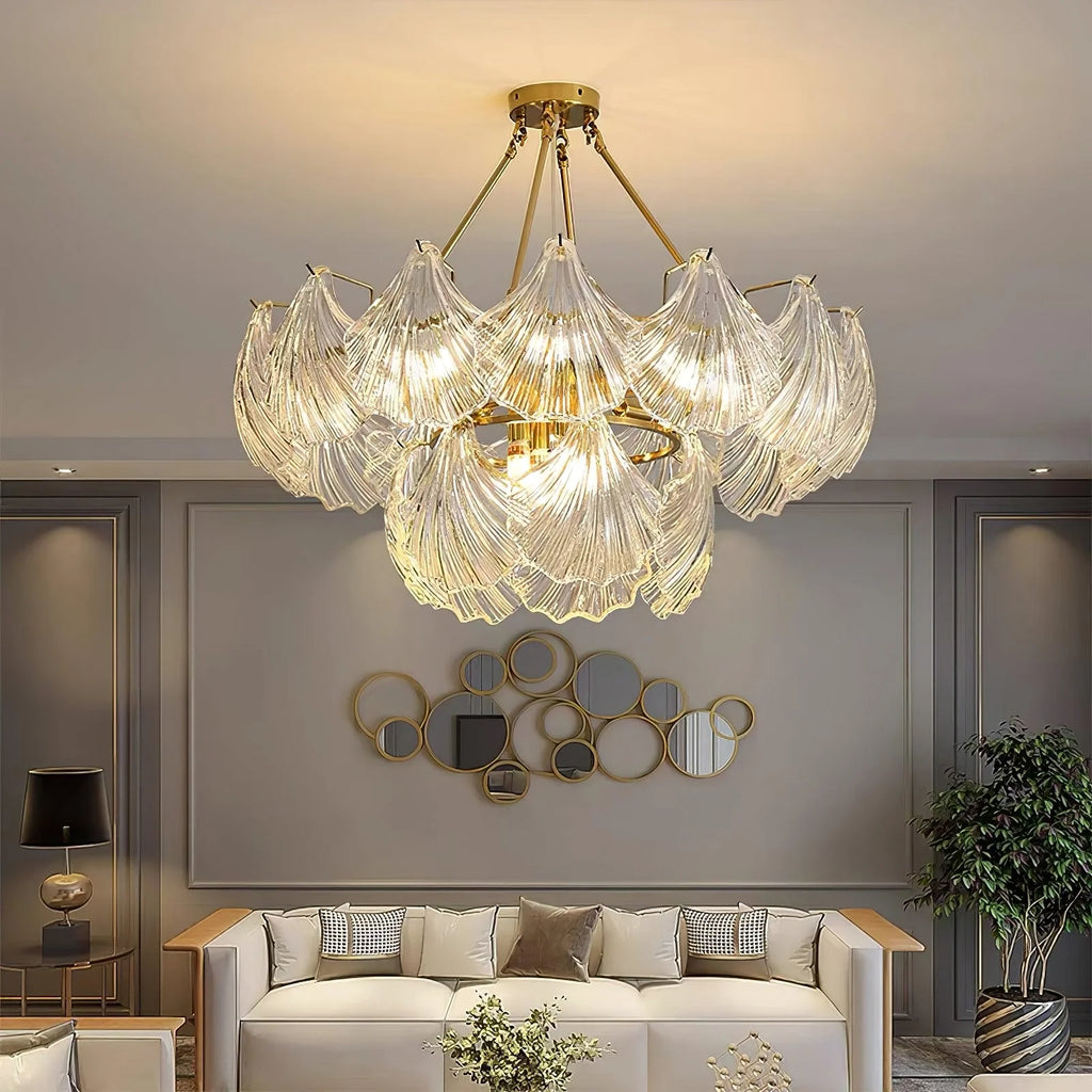 Ribbed Glass Shell Pendant Chandelier