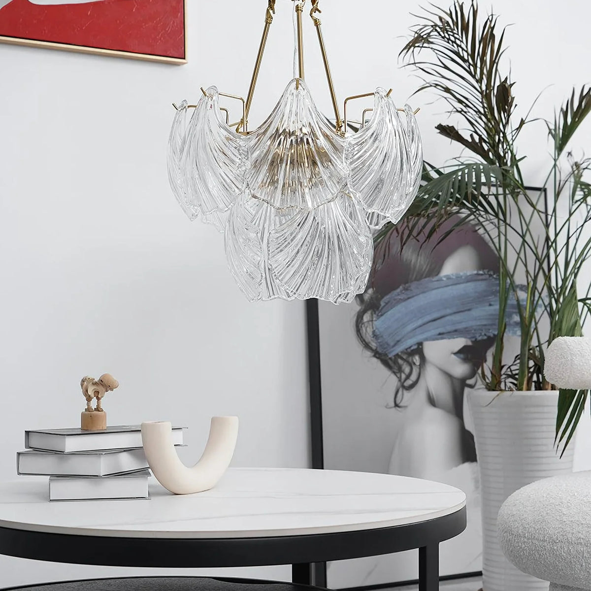 Ribbed Glass Shell Pendant Chandelier