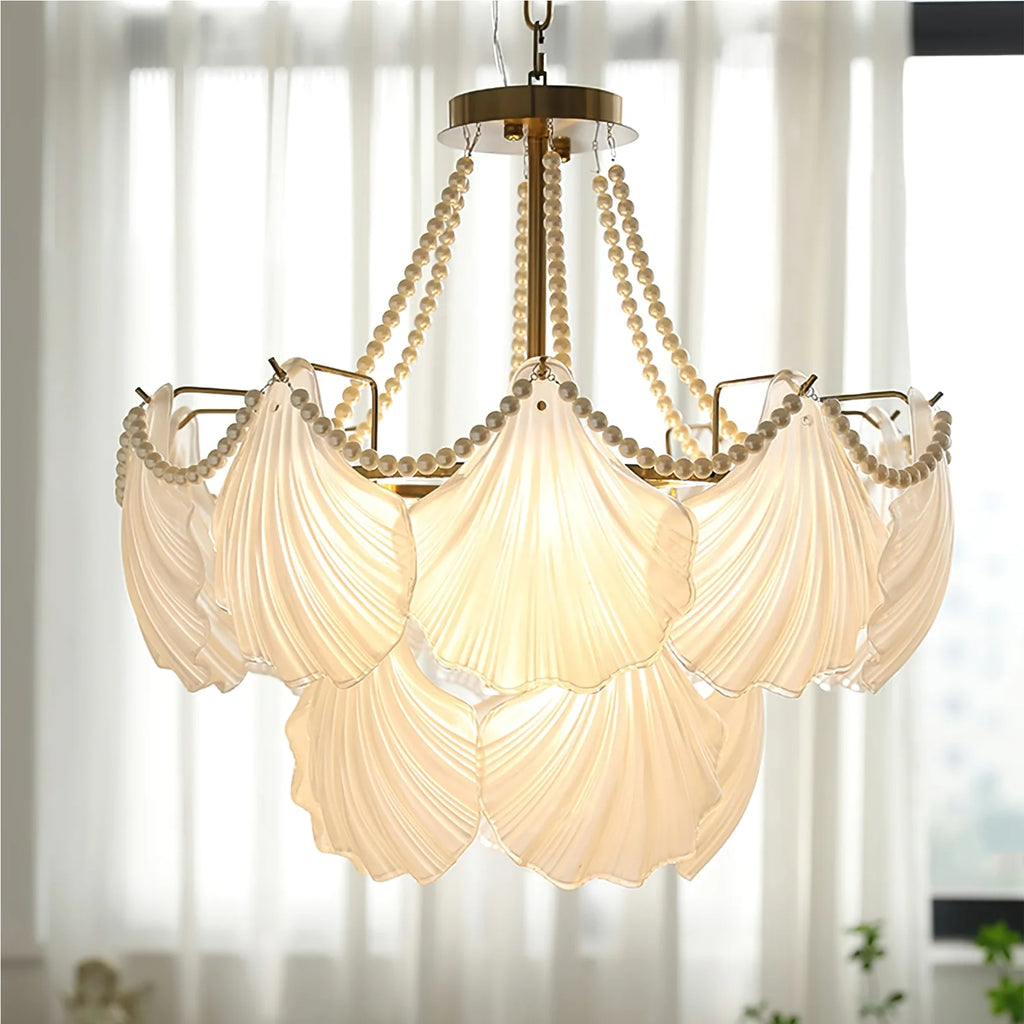 Ribbed Glass Shell Pendant Chandelier