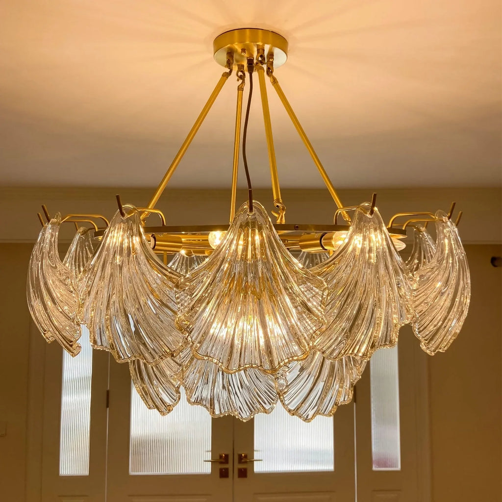 Ribbed Glass Shell Pendant Chandelier