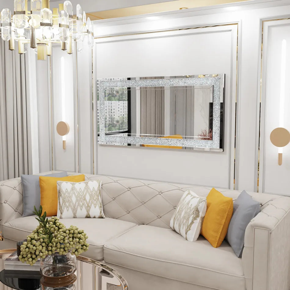 Crystal Rhinestone Frameless Vanity Mirror Wall Mounted