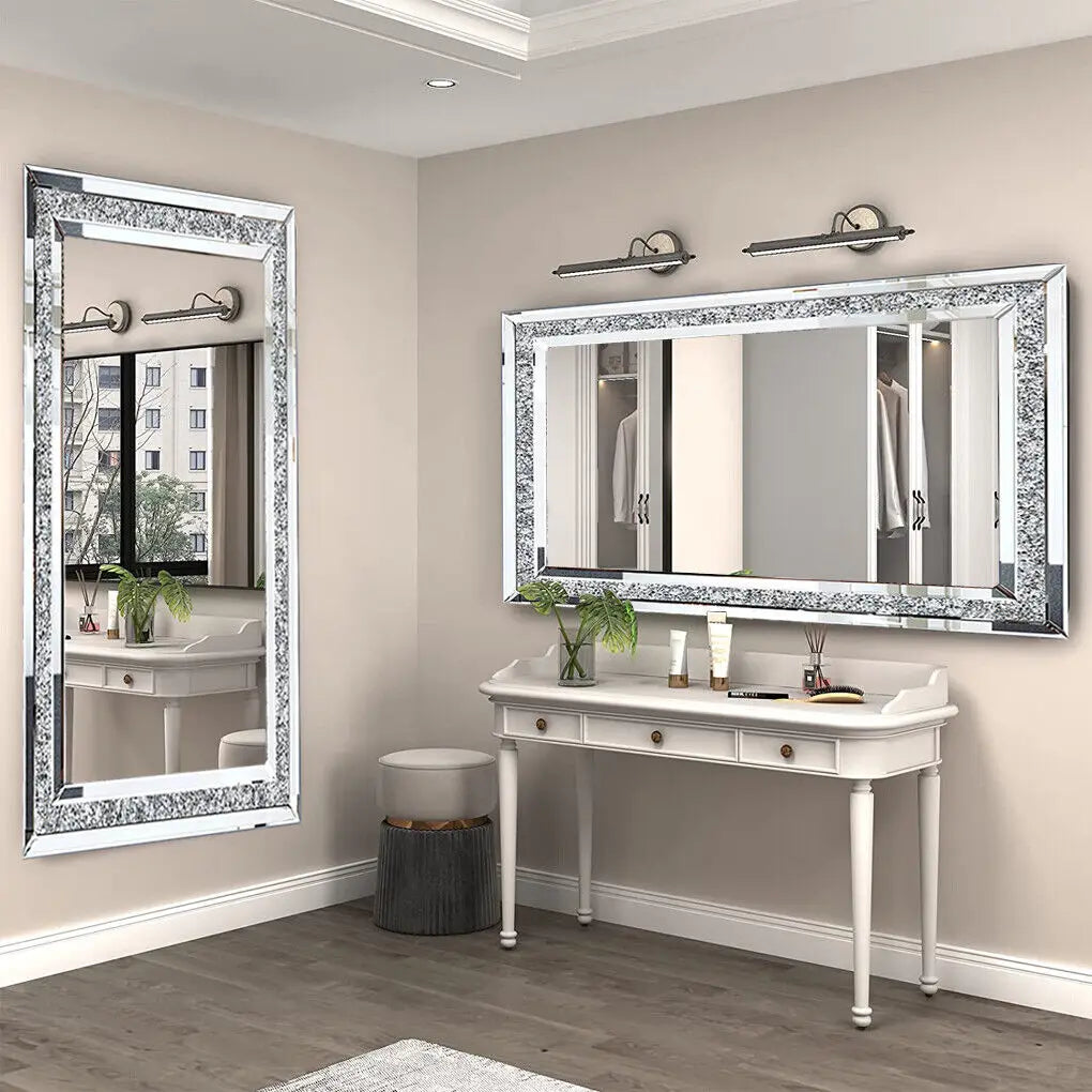 Crystal Rhinestone Frameless Vanity Mirror Wall Mounted