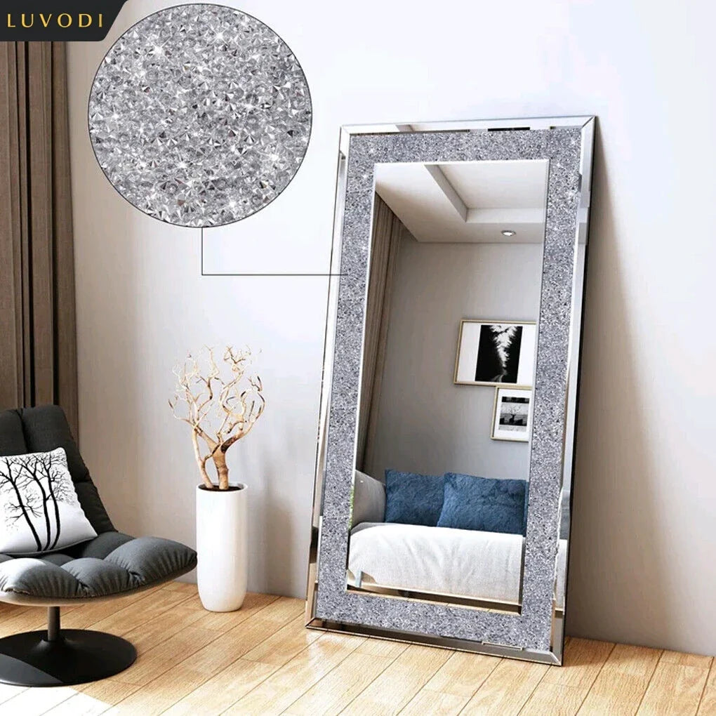 Crystal Rhinestone Frameless Vanity Mirror Wall Mounted