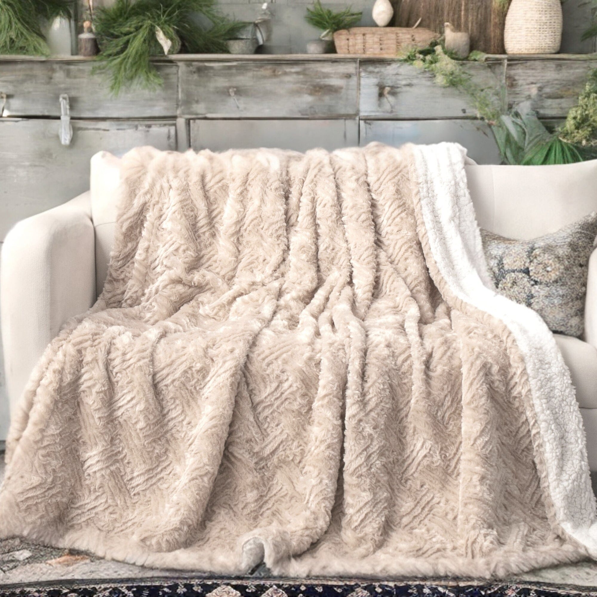 Ivory Faux Fur Throw Blanket