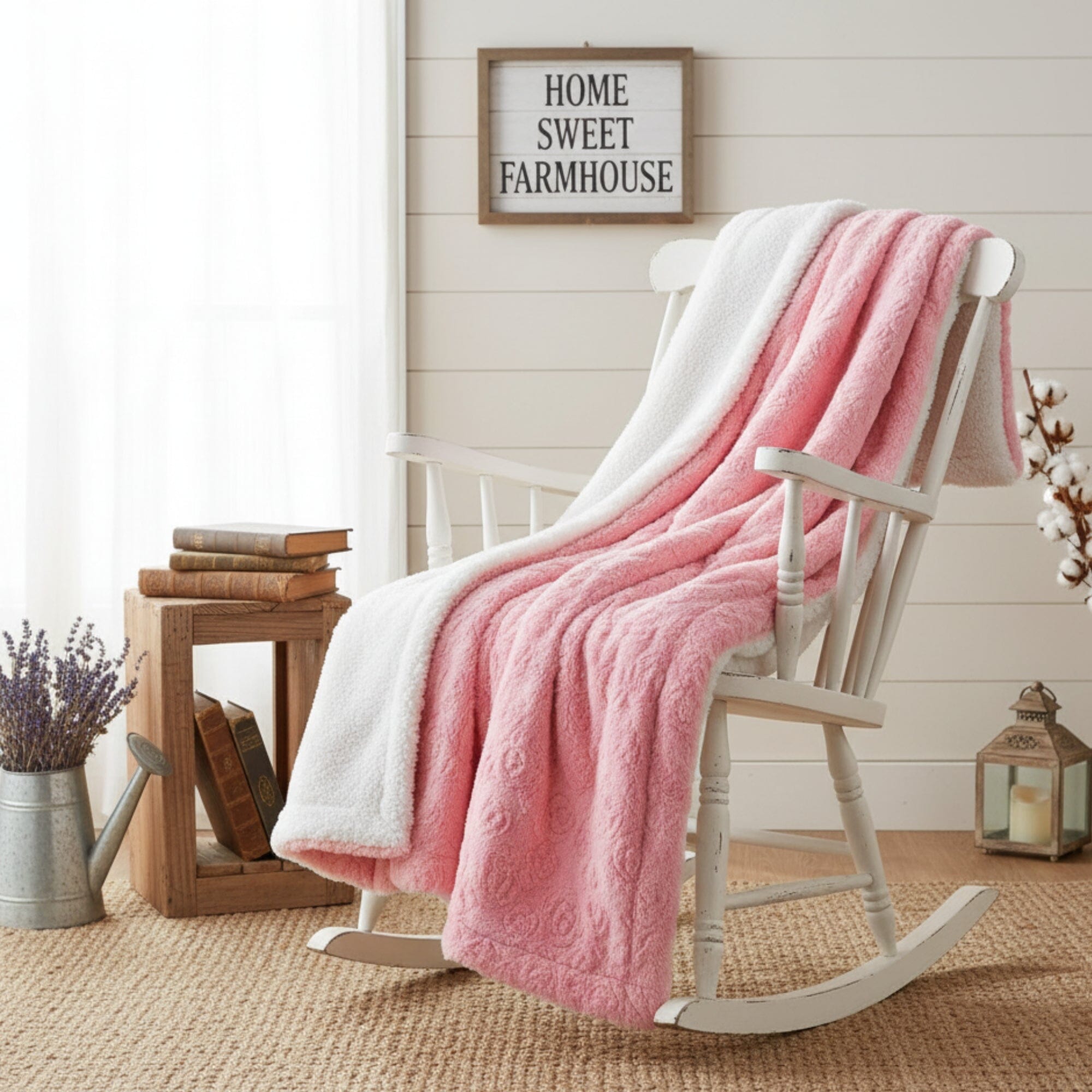 Pink Rose Buds Sherpa Fur Throw Blanket