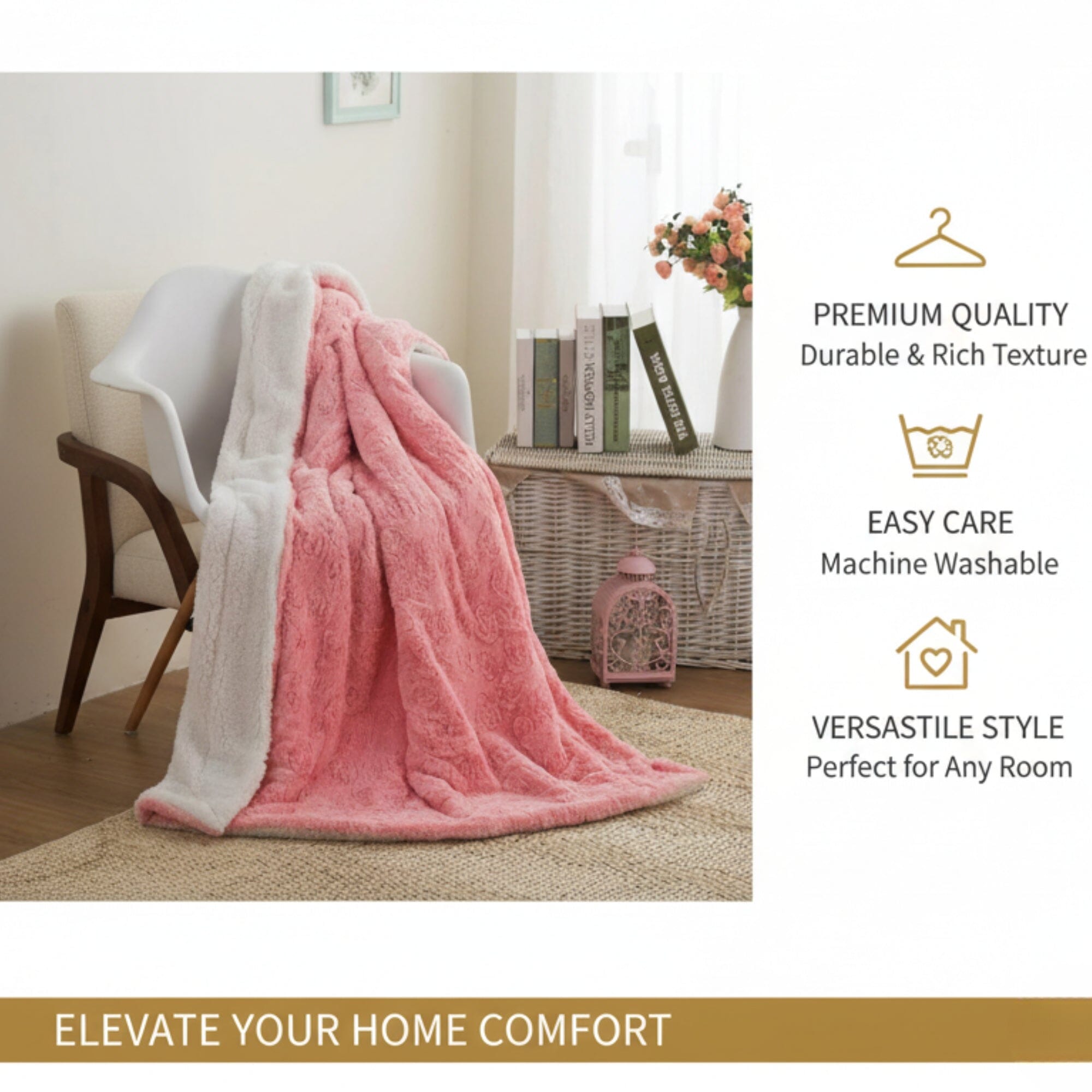 Pink Rose Buds Sherpa Fur Throw Blanket