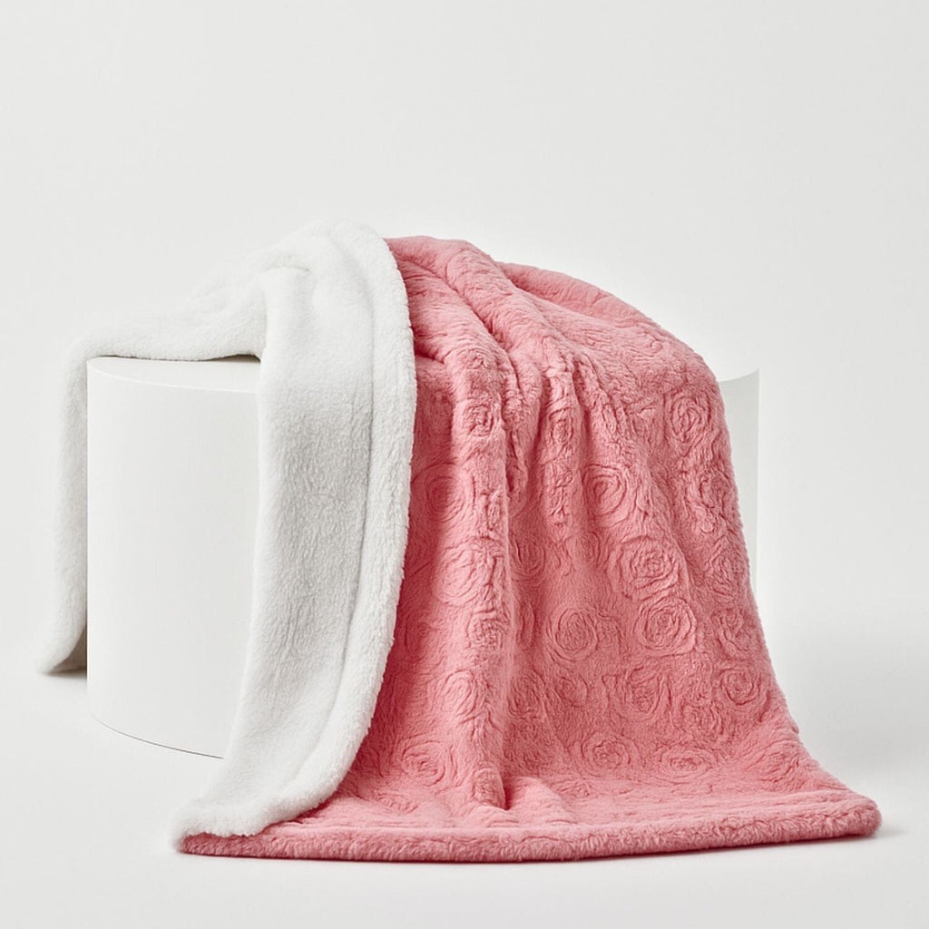 Pink Rose Buds Sherpa Fur Throw Blanket