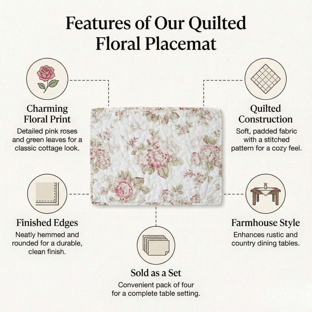 Dainty Cottage Roses Quilted Cotton Placemats
