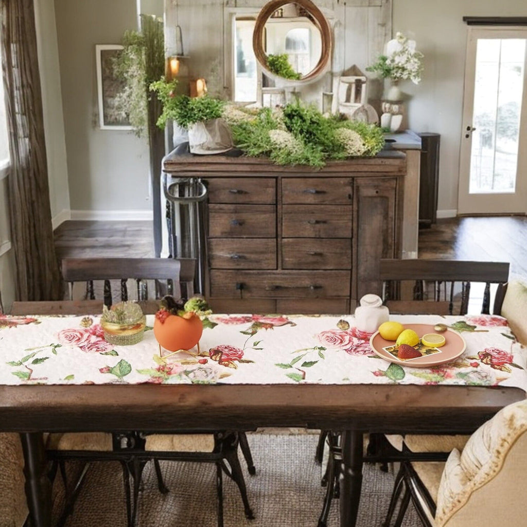Romantic Roses Pink Quilted Dining Table Runner