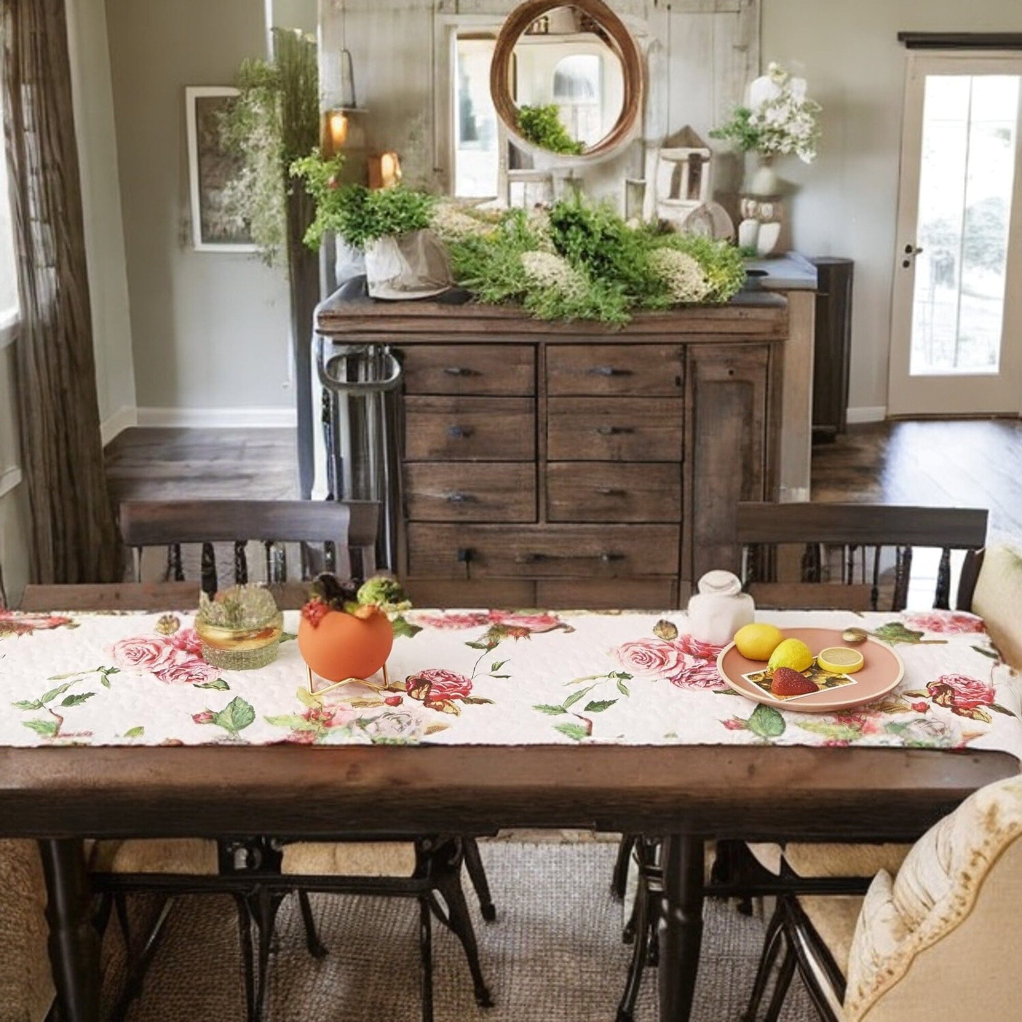 Romantic Roses Pink Quilted Dining Table Runner