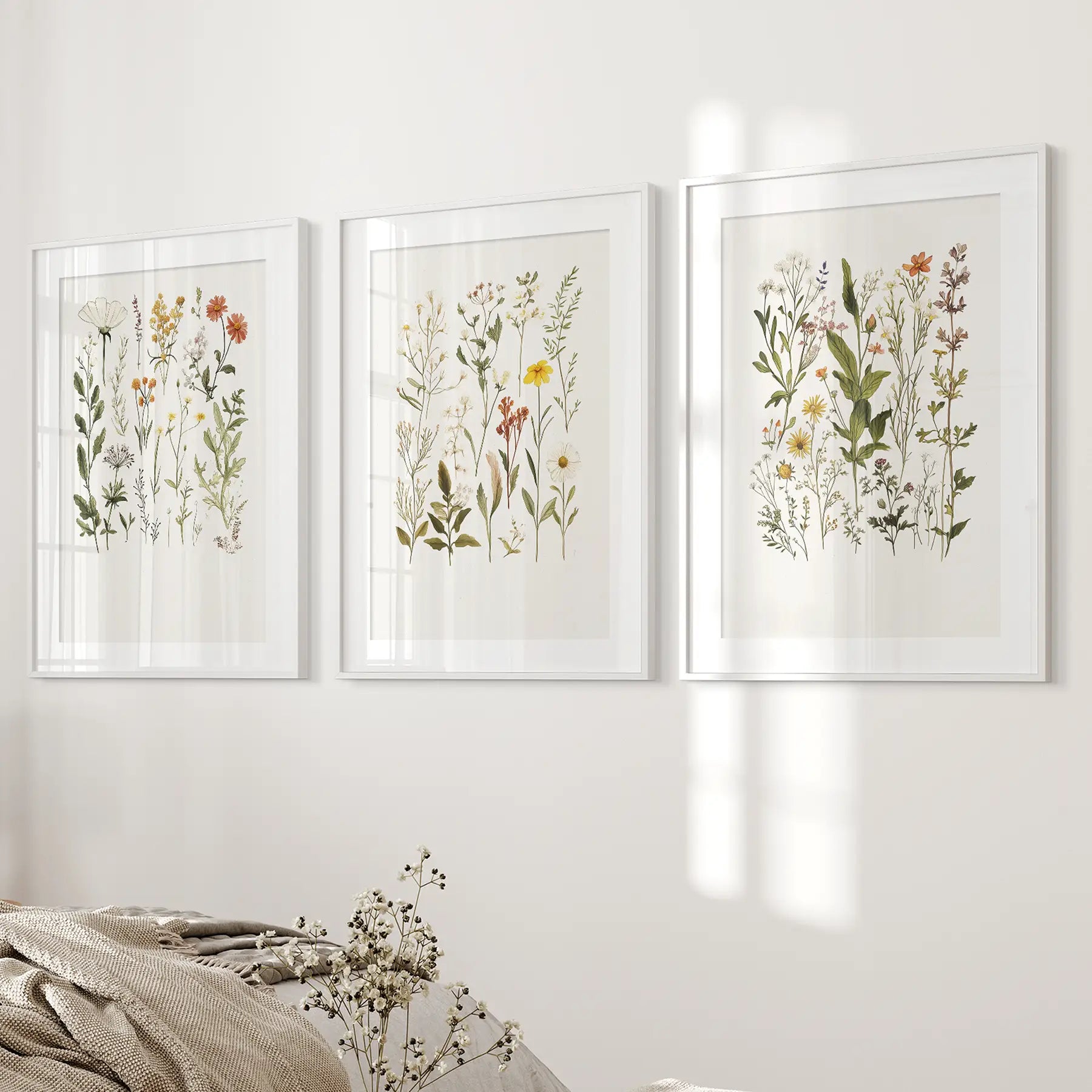 Watercolor Wildflower Floral Wall Art Set