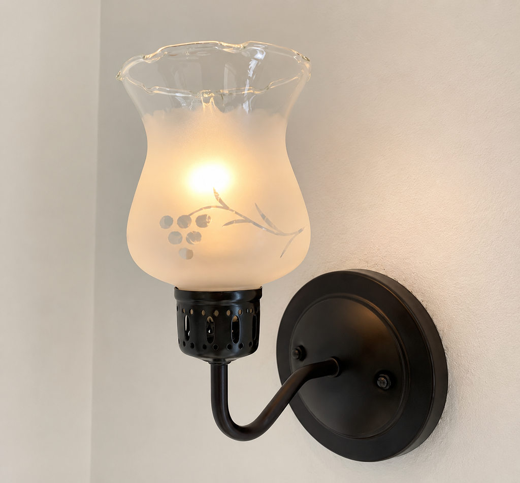 Etched Antique Glass Wall Sconce Light