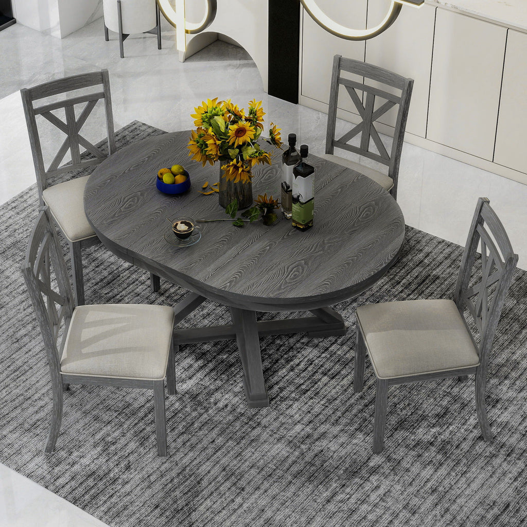 Dining Set With Extendable Round Table & Chairs