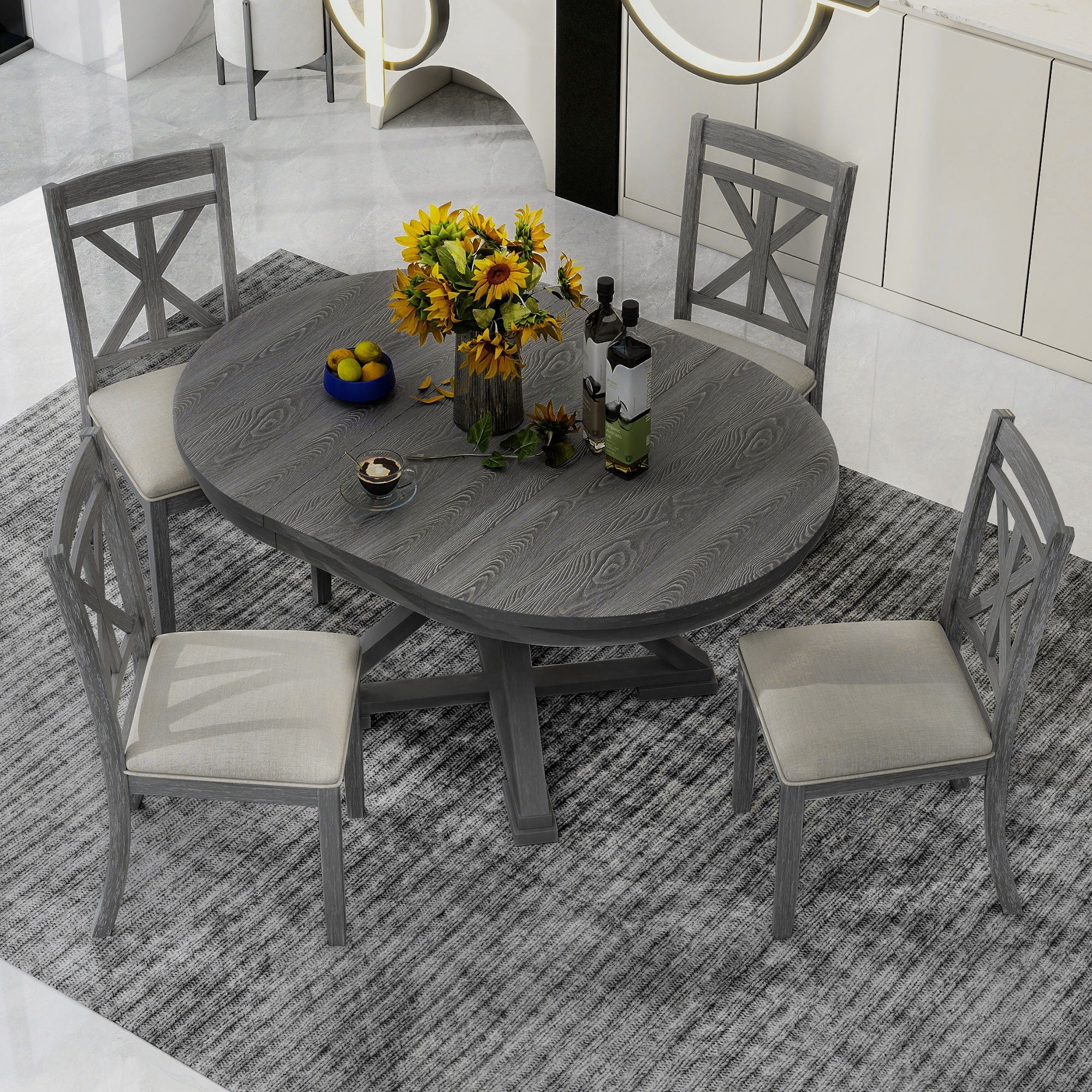 Dining Set With Extendable Round Table & Chairs