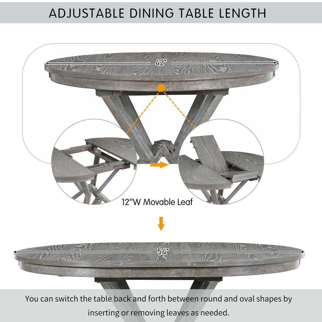 Dining Set With Extendable Round Table & Chairs