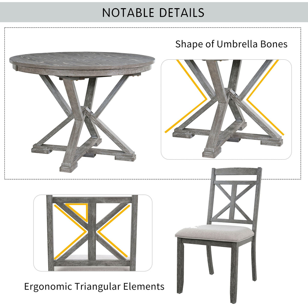 Dining Set With Extendable Round Table & Chairs