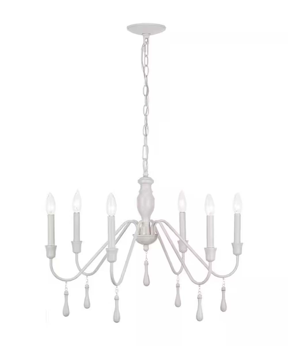 6-Light Distressed-White Beaded Cottage Chandelier