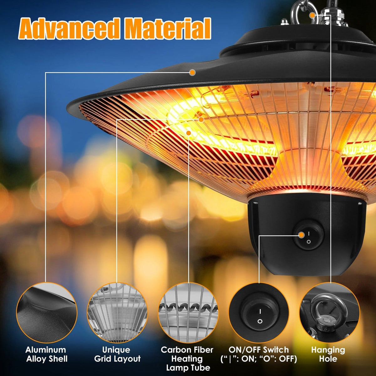 1500W Electric Hanging Patio Heater