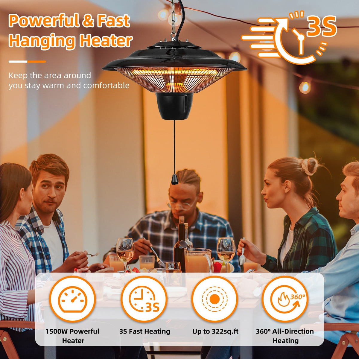 1500W Outdoor Hanging Patio Heater