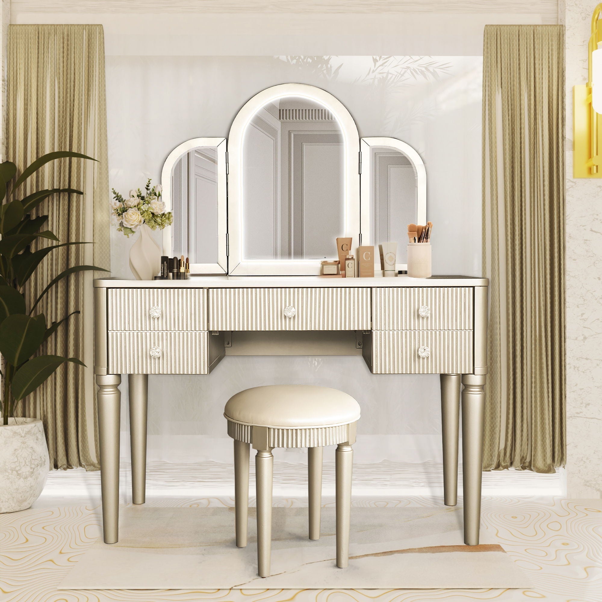 Makeup Vanity Table Set With Adjustable Lighting