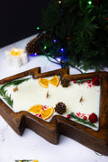 Large Christmas Tree Wooden Dough Bowl Scented Candle
