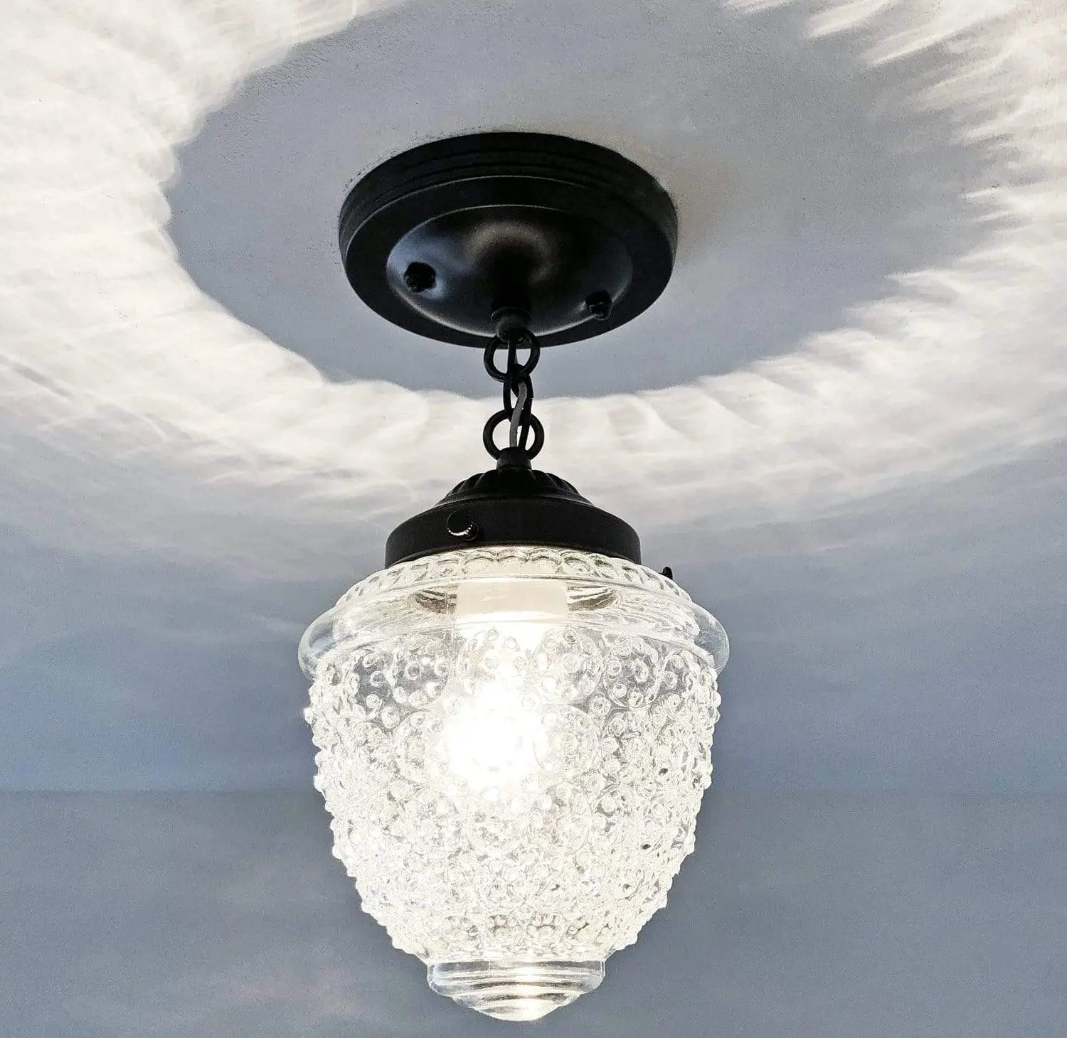 Antique Acorn Glass Ceiling Light With Chain