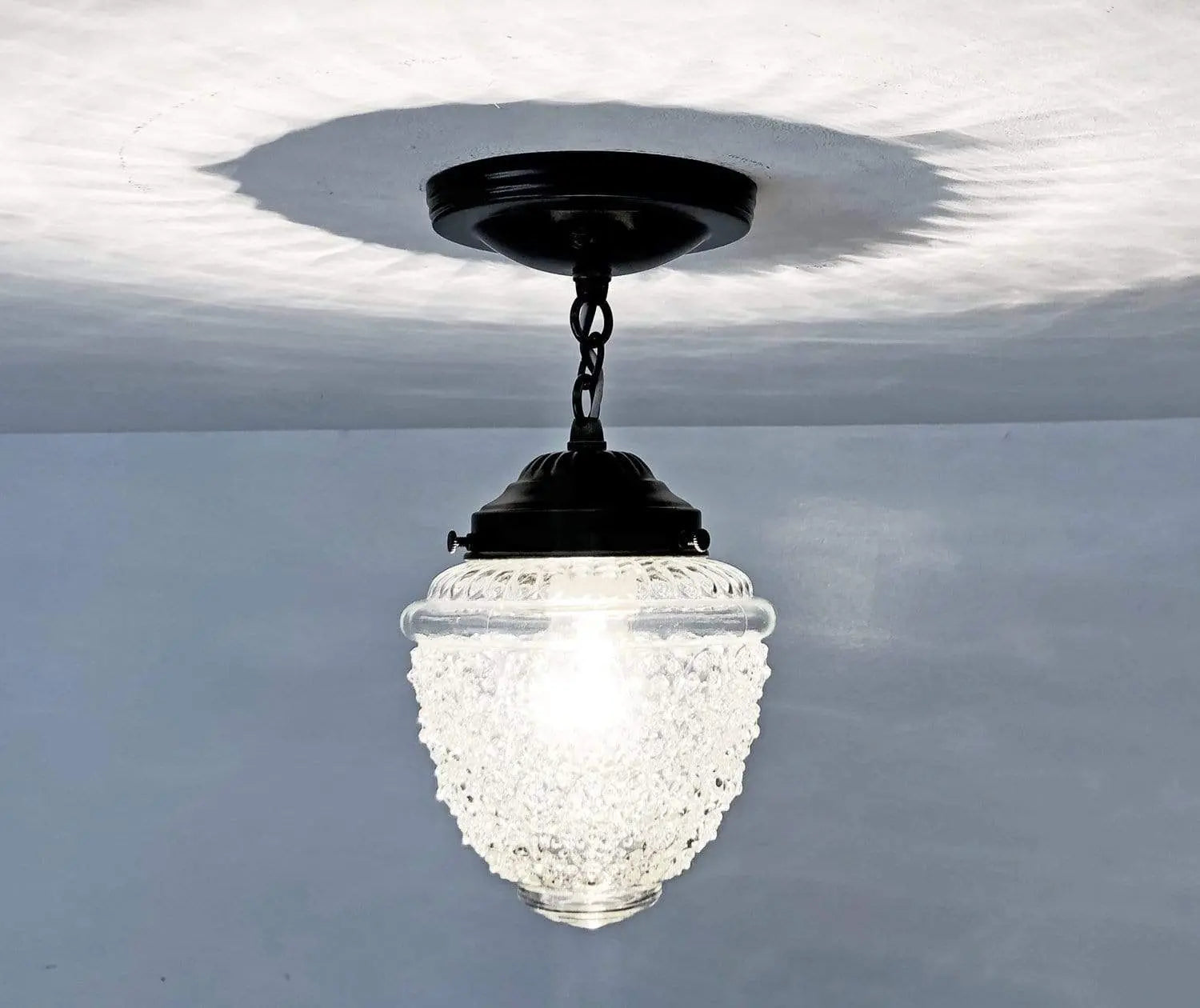 Antique Acorn Glass Ceiling Light With Chain