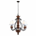 5-Light Elegant White Fabric Shade Antiqued Gold Chandelier
