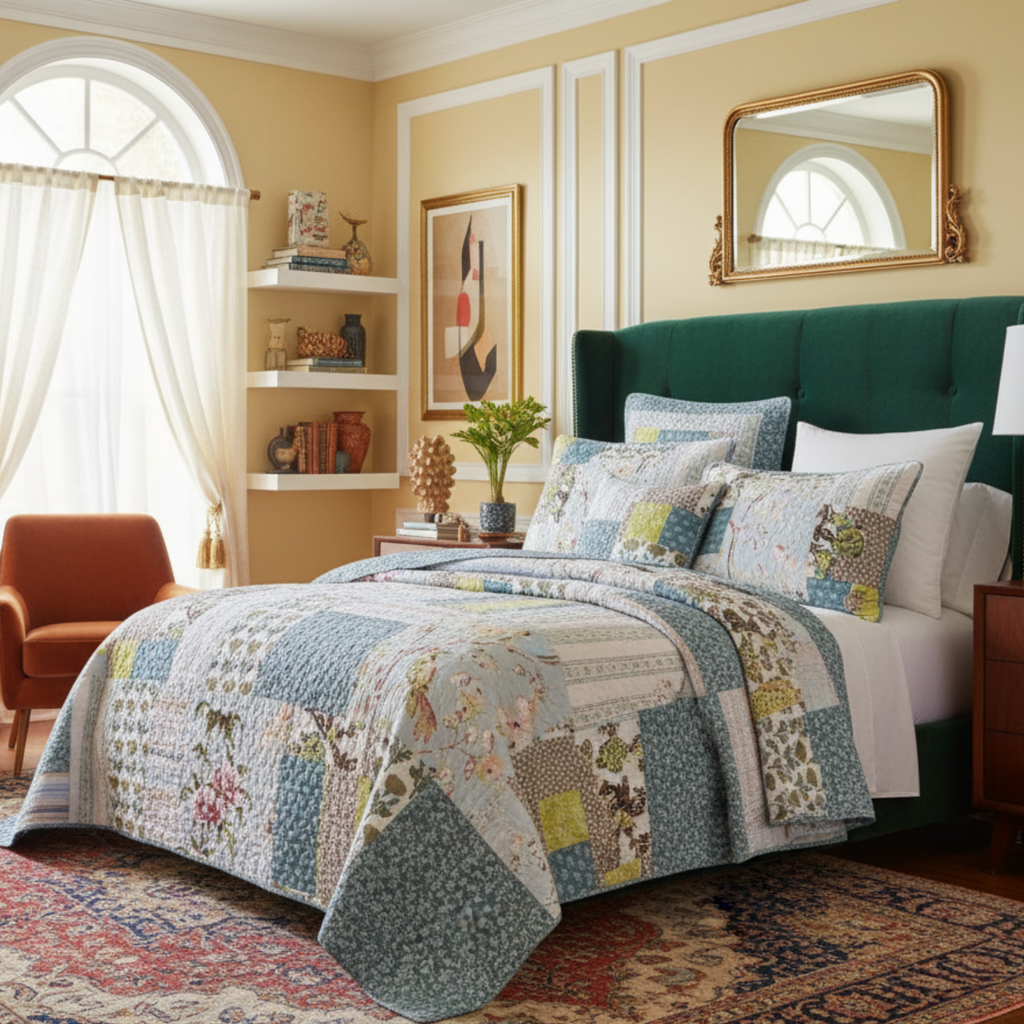 Blue Patchwork Quilt Set